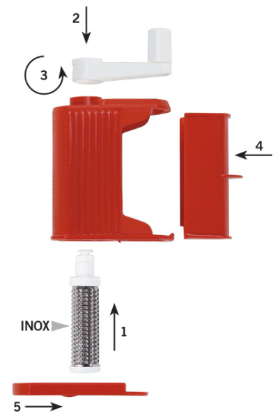 Rigamonti Parmesanmühle, Parmesanreibe, Käsereibe aus Kunststoff rot